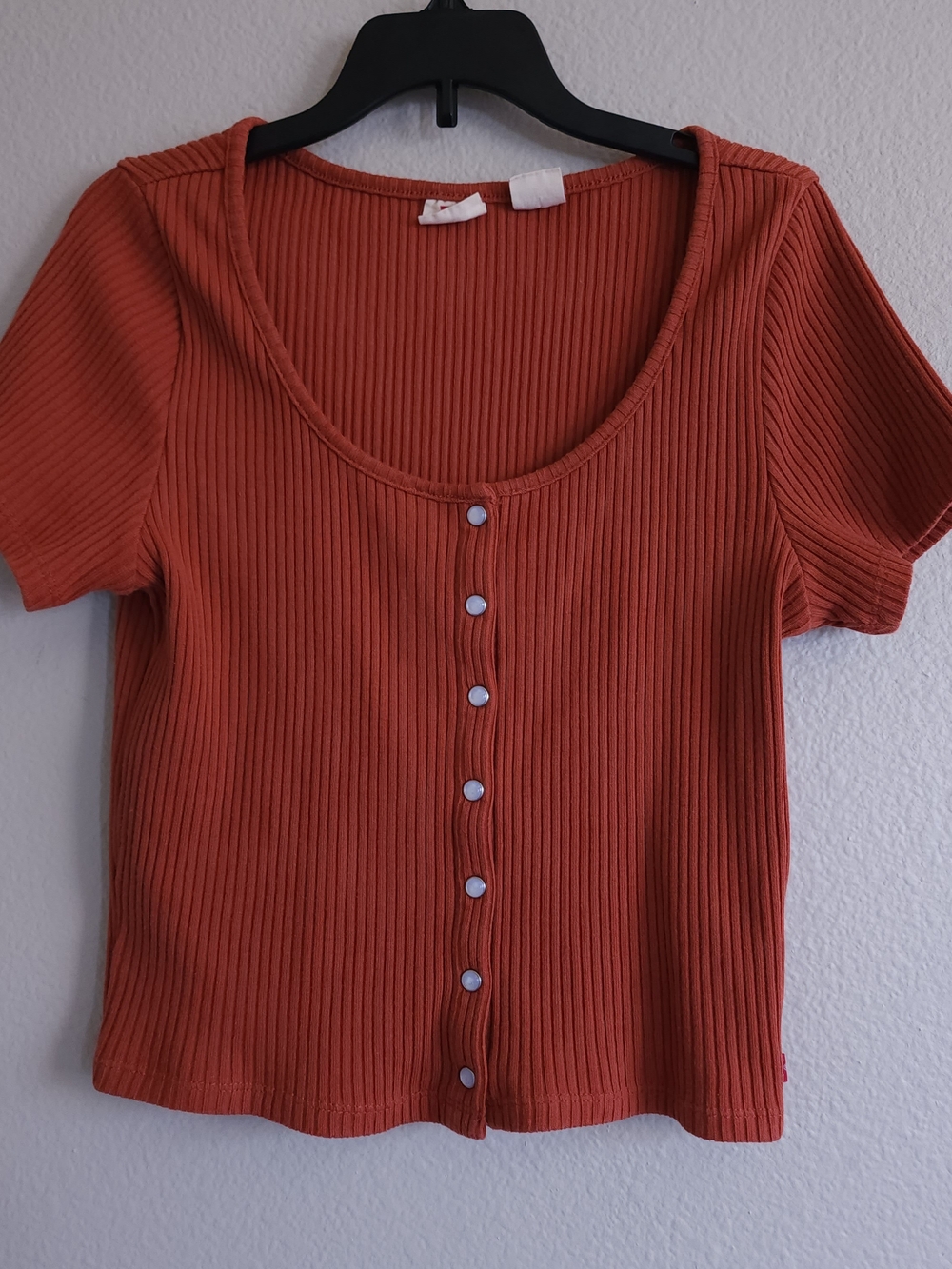 Levi's Button Front Ribbed Knit Scoop Neck Top Rust Orange Size L